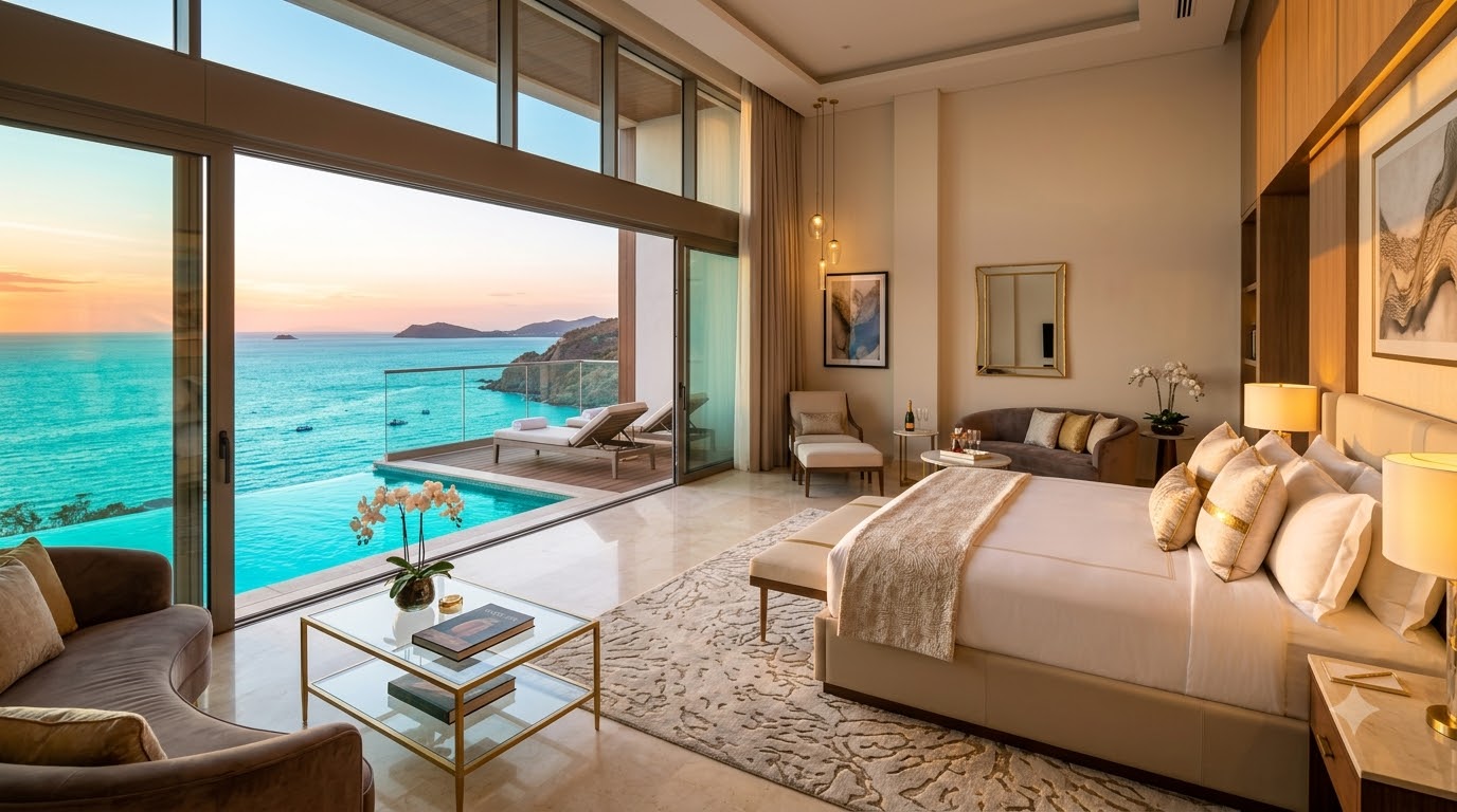 Tropical island resort and seaplane transfer